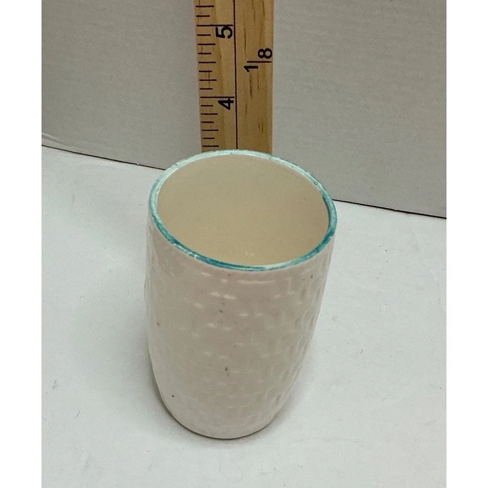 Vintage‎ Pitcher and 5 Cup Set Fruit Basketweave Ceramic Tropical Cream